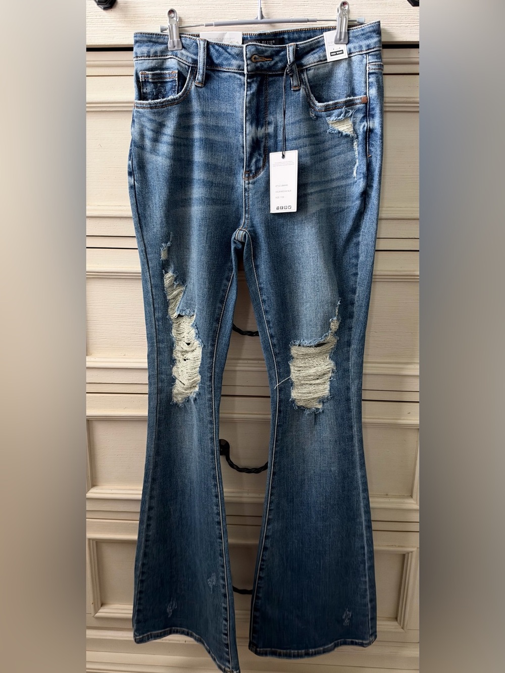 Judy Blue Mid-Blue Distressed Flare Jeans